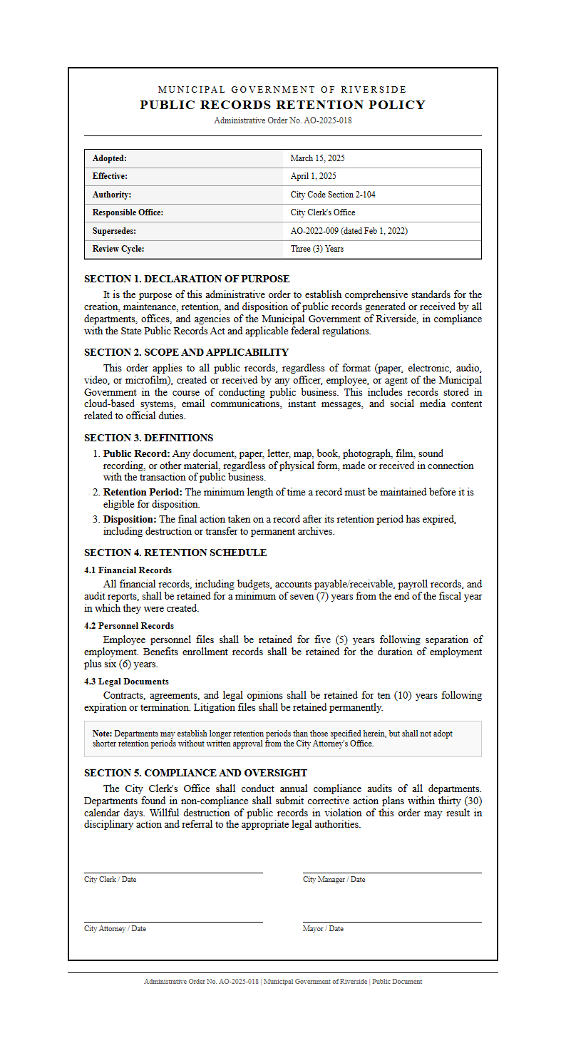 Government official policy with formal header